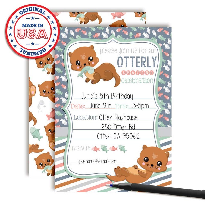 Amanda Creation Adorable Otter Birthday Party Invitations for an Otterly Amazing Celebration, 20 5x7 Fill In Cards with Twenty White Envelopes by AmandaCreation - Image 3